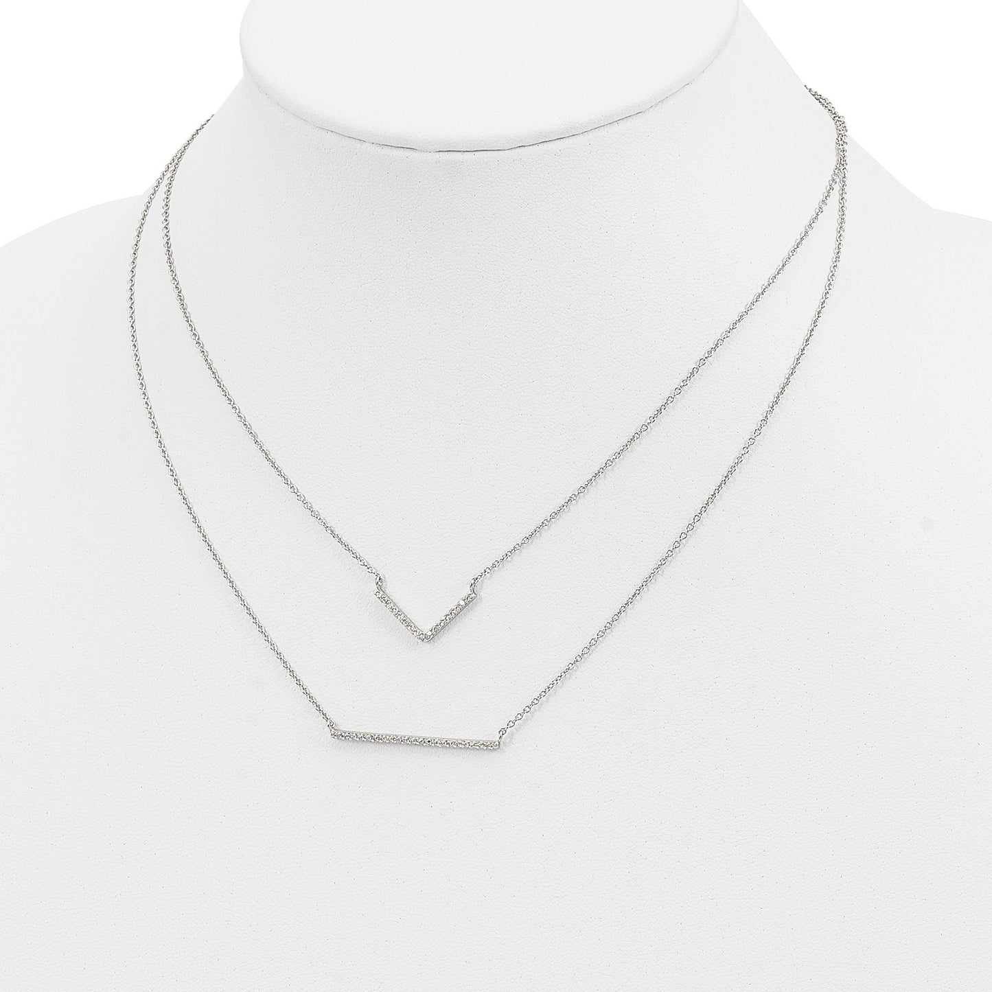 Sterling Silver Rhodium-plated CZ Double Bar Multi-Strand Necklace