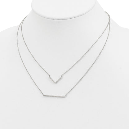Sterling Silver Rhodium-plated CZ Double Bar Multi-Strand Necklace