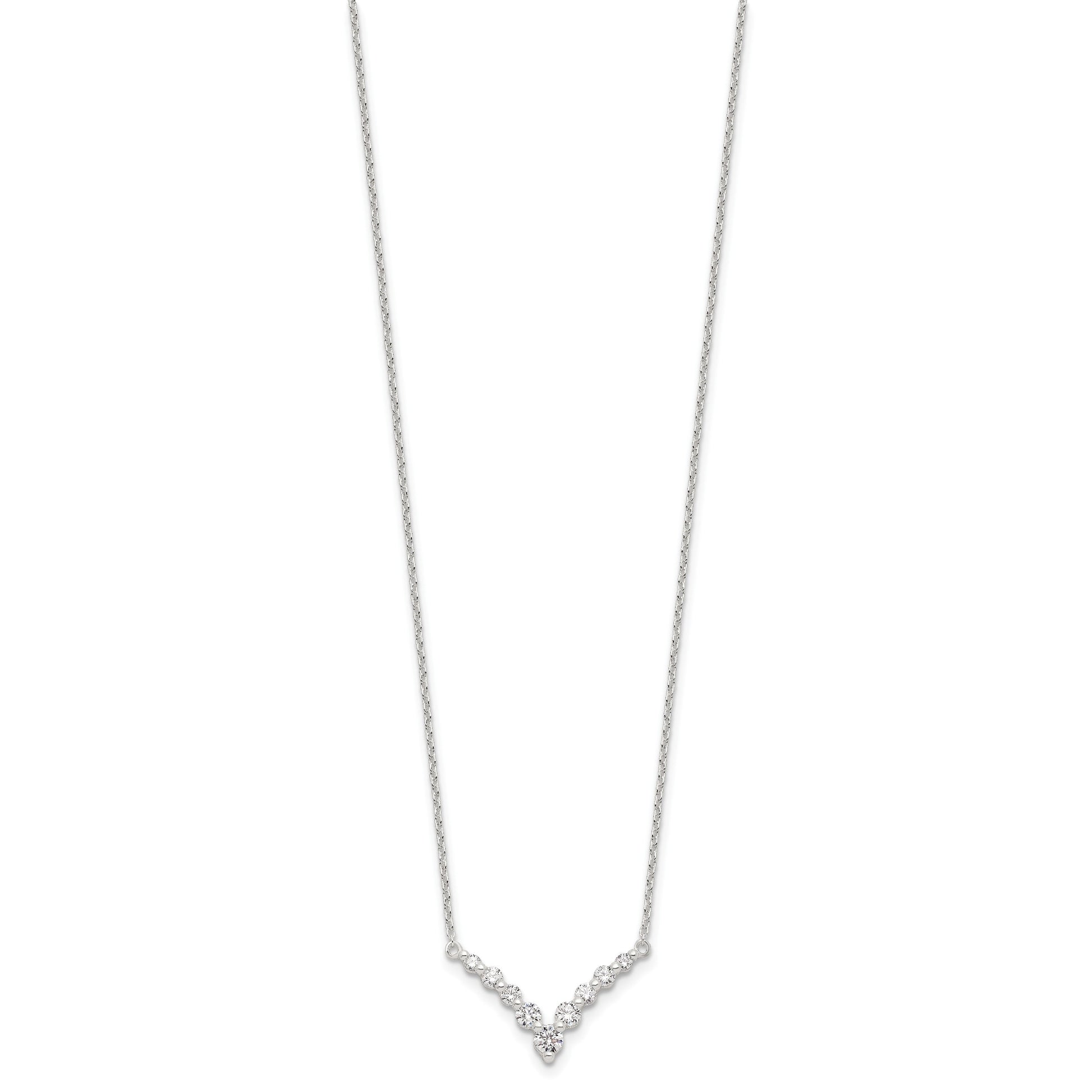 Sterling Silver Fancy-V Bar CZ  Necklace