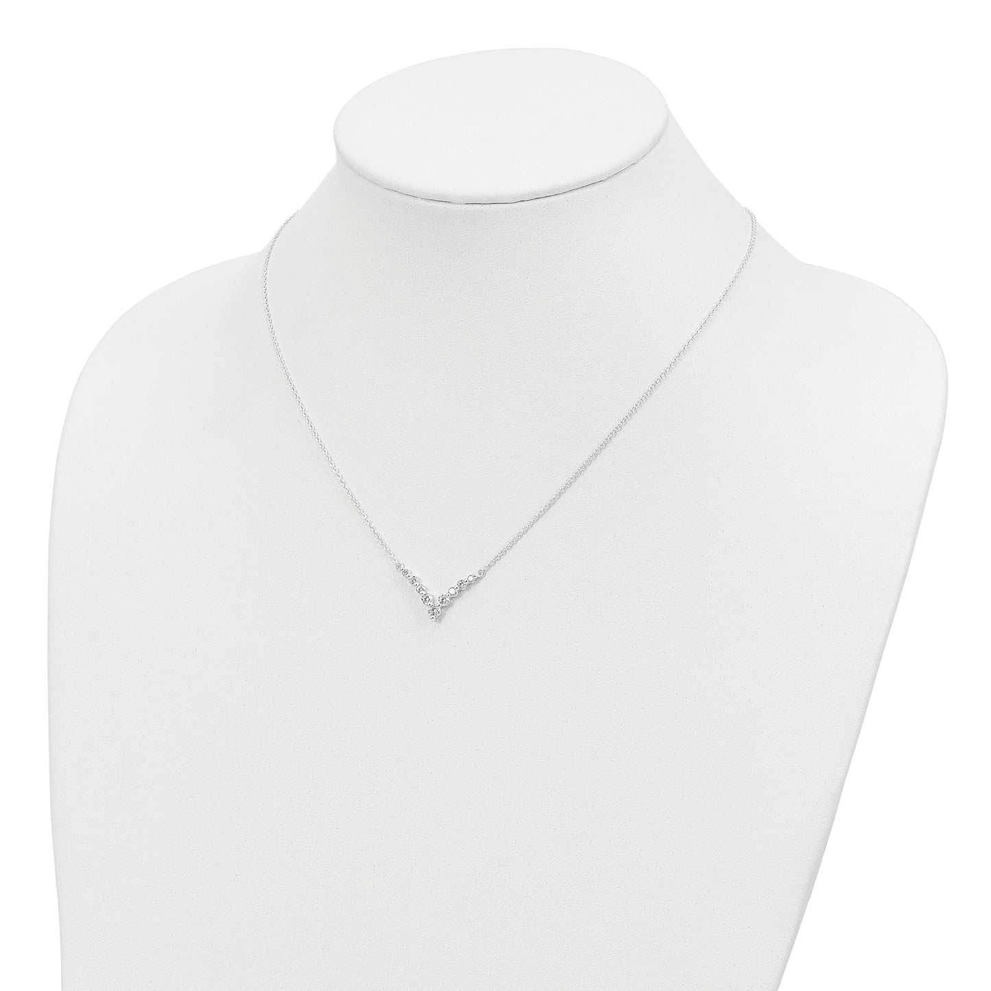 Sterling Silver Fancy-V Bar CZ  Necklace