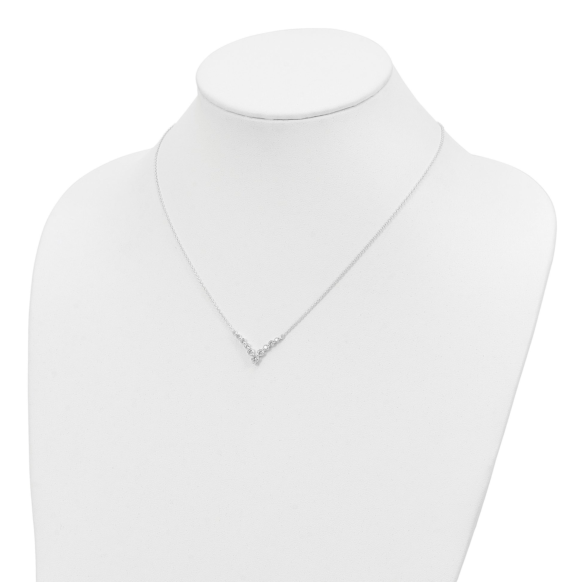 Sterling Silver Fancy-V Bar CZ  Necklace