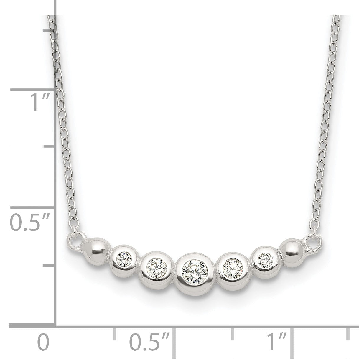 Sterling Silver Graduated CZ 18in Bar Necklace