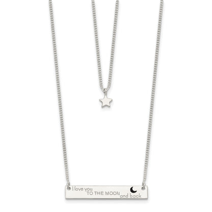 Sterling Silver Enameled Moon and Back 2-Strand Bar Necklace