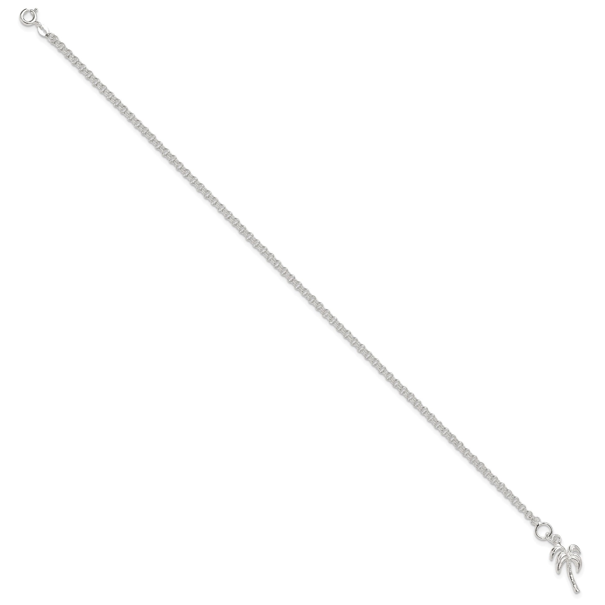 Sterling Silver 10inch Solid Polished Palm Tree Anklet