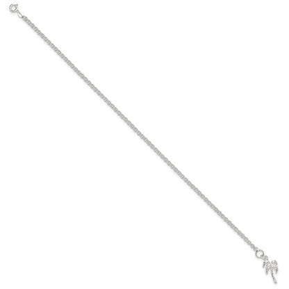 Sterling Silver 10inch Solid Polished Palm Tree Anklet