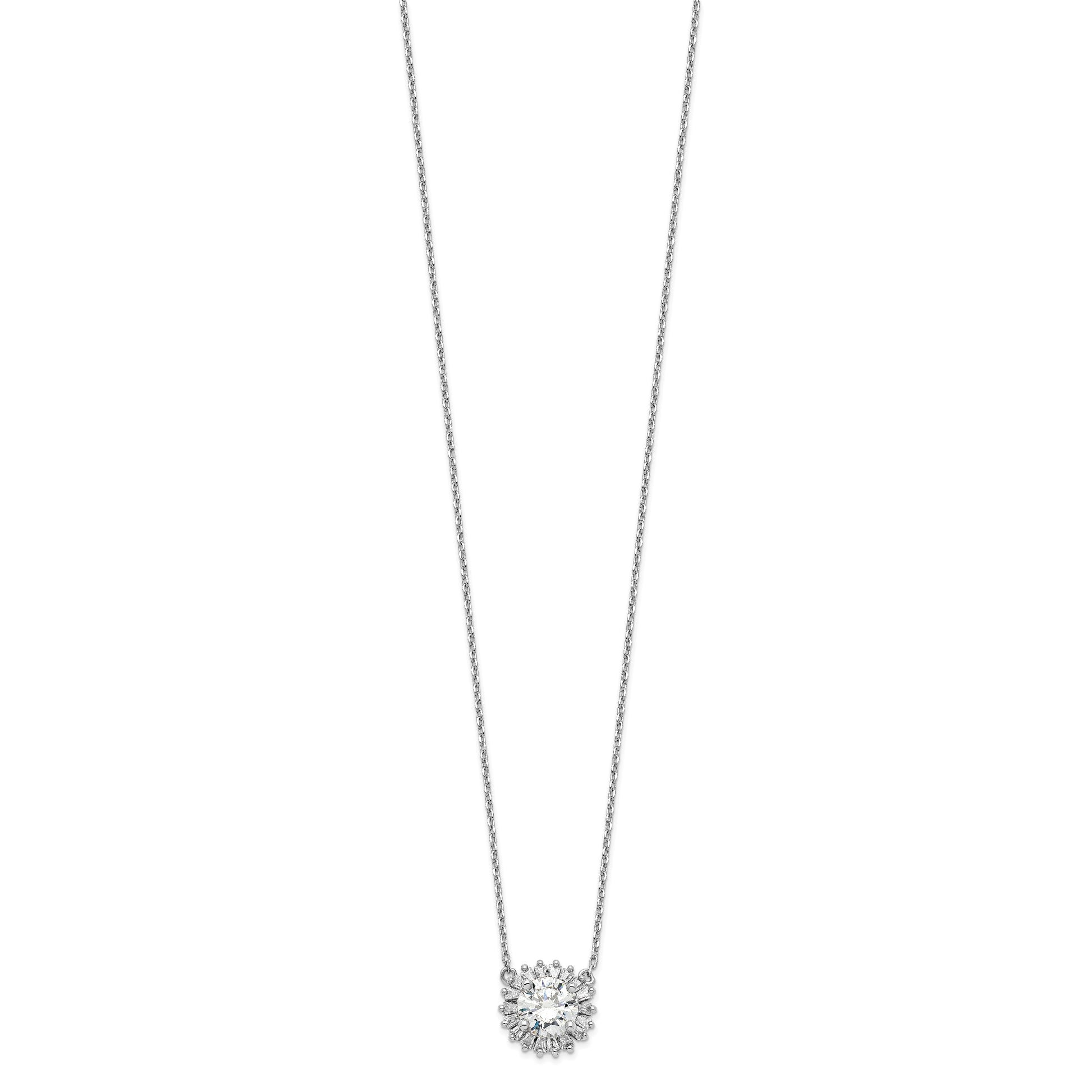 Sterling Silver Rhodium-plated CZ w/2in ext. Fancy Necklace