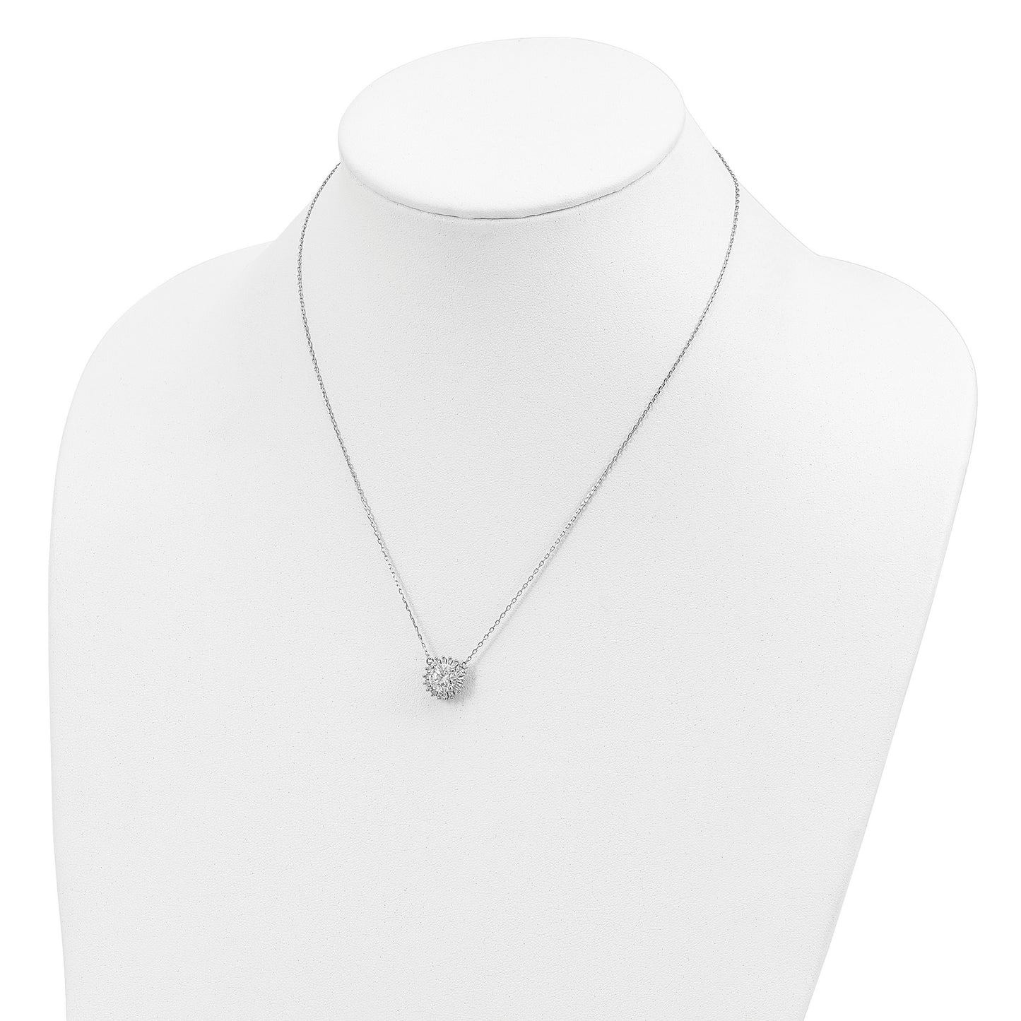 Sterling Silver Rhodium-plated CZ w/2in ext. Fancy Necklace