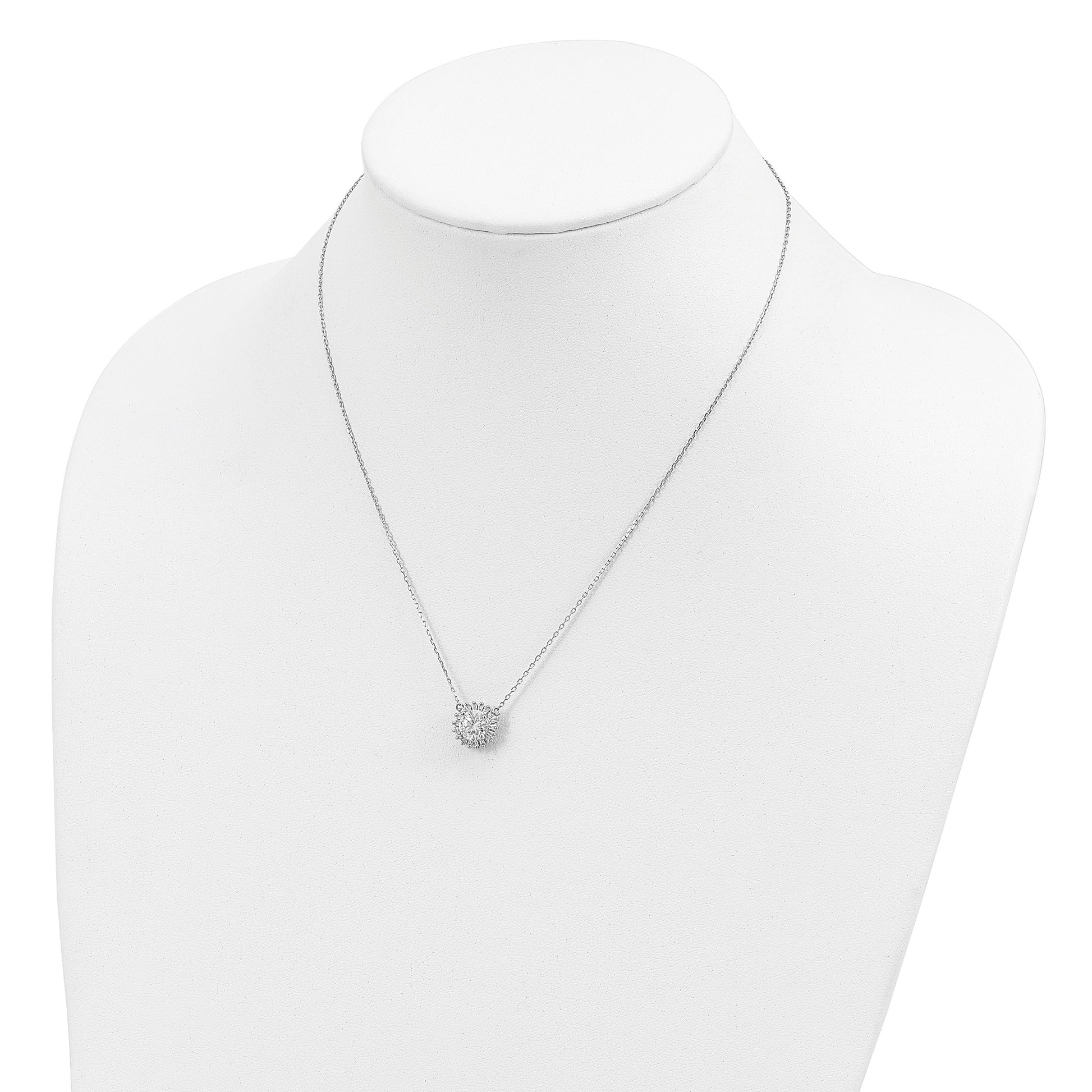 Sterling Silver Rhodium-plated CZ w/2in ext. Fancy Necklace