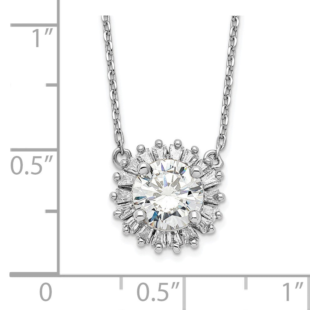 Sterling Silver Rhodium-plated CZ w/2in ext. Fancy Necklace