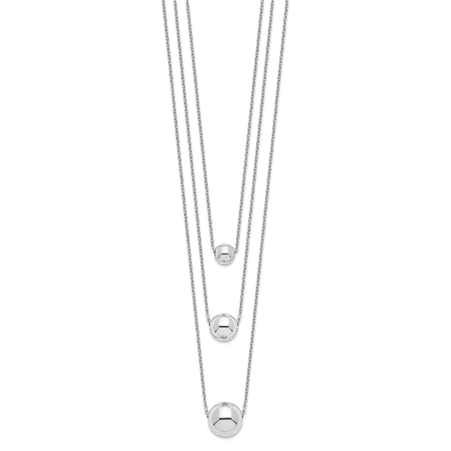 Sterling Silver Rhodium-plated 3-Strand w/2in ext. Polished Necklace