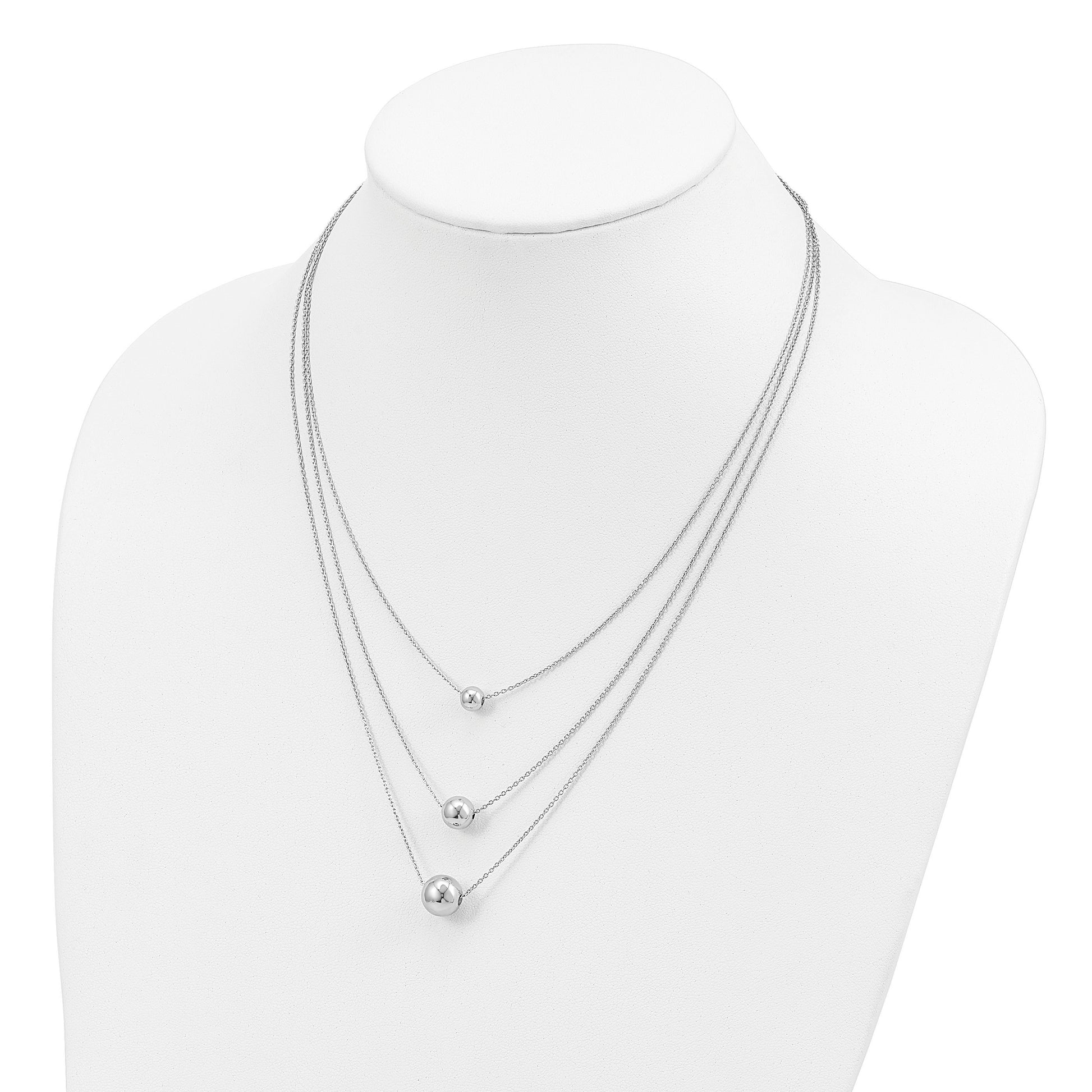Sterling Silver Rhodium-plated 3-Strand w/2in ext. Polished Necklace