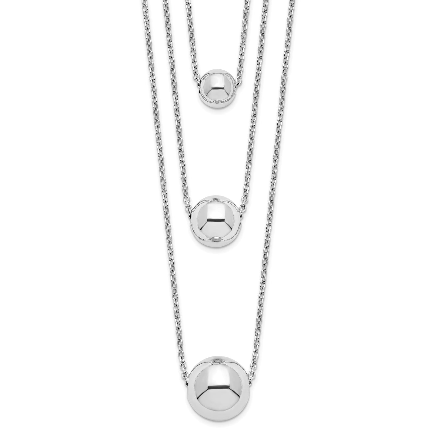 Sterling Silver Rhodium-plated 3-Strand w/2in ext. Polished Necklace