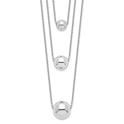 Sterling Silver Rhodium-plated 3-Strand w/2in ext. Polished Necklace