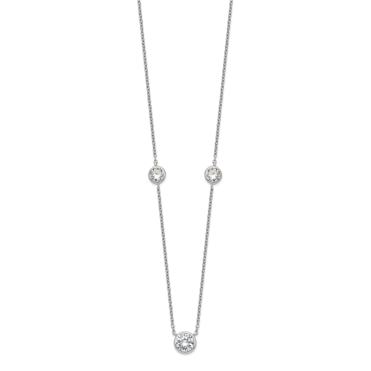 Sterling Silver Rhodium-plated 3 Station CZ Necklace