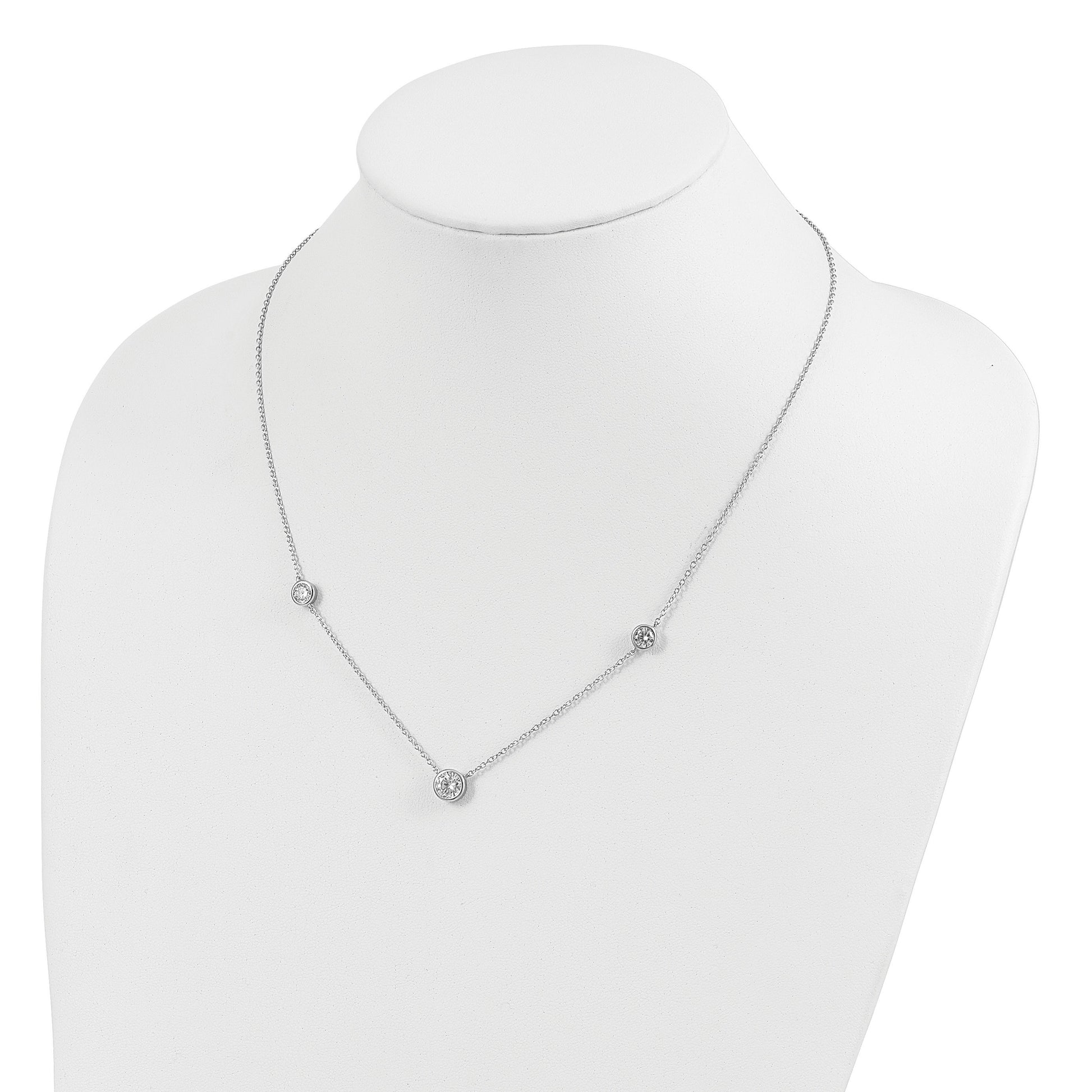 Sterling Silver Rhodium-plated 3 Station CZ Necklace