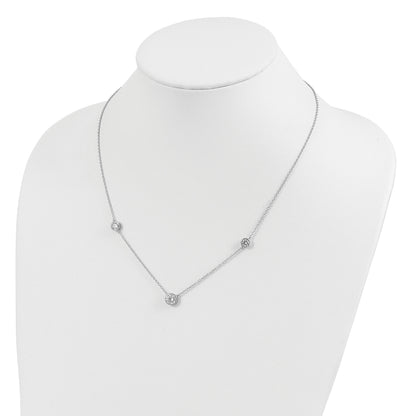 Sterling Silver Rhodium-plated 3 Station CZ Necklace