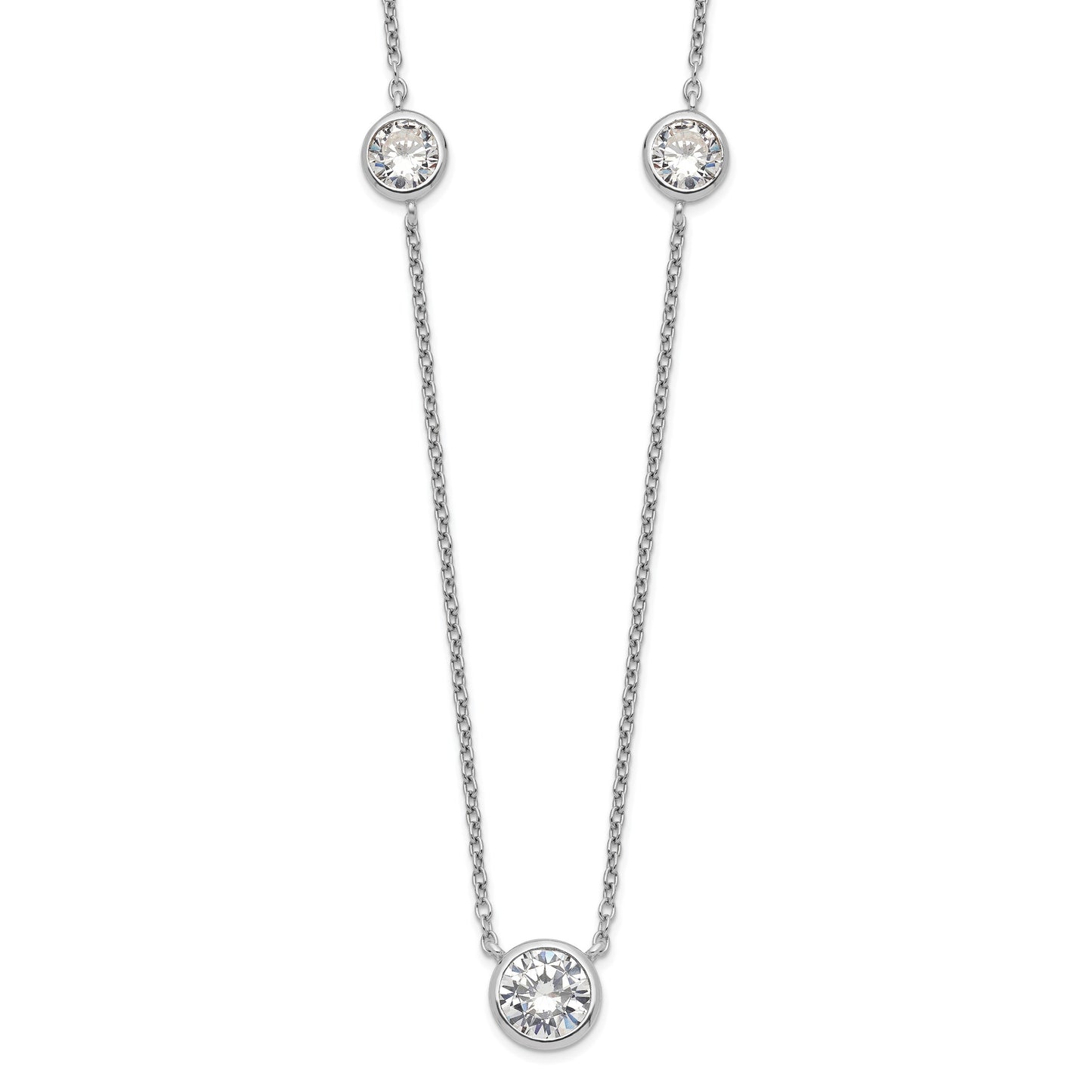 Sterling Silver Rhodium-plated 3 Station CZ Necklace