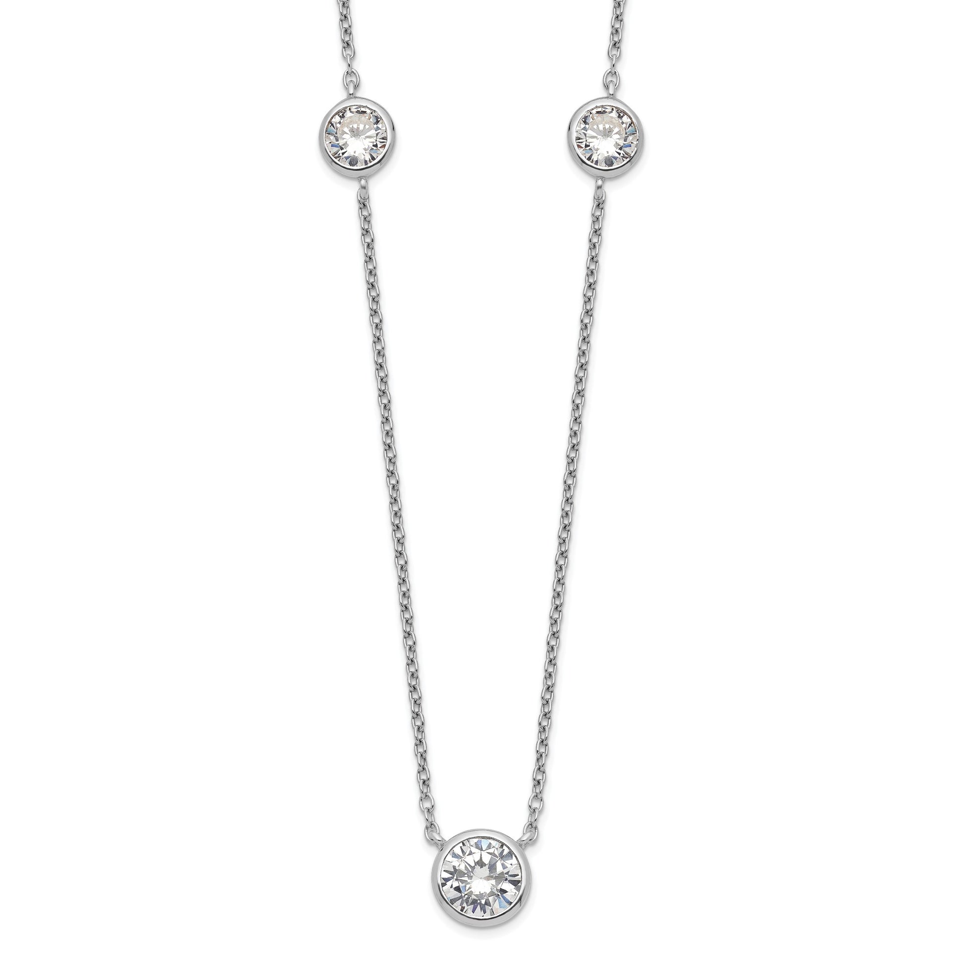 Sterling Silver Rhodium-plated 3 Station CZ Necklace