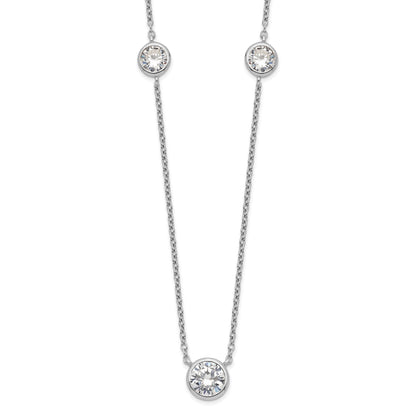 Sterling Silver Rhodium-plated 3 Station CZ Necklace