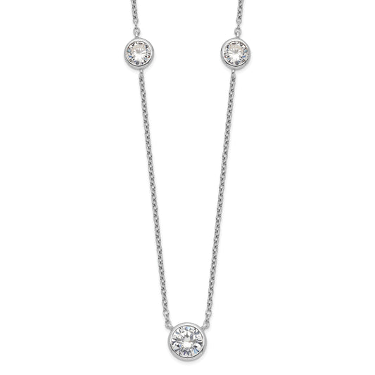 Sterling Silver Rhodium-plated 3 Station CZ Necklace
