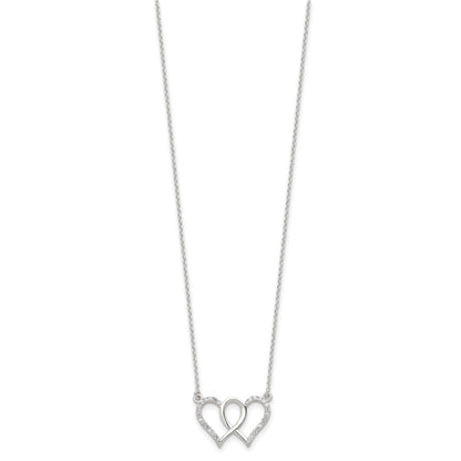 Sterling Silver Polished Interconnected CZ Double Hearts 18 inch Necklace