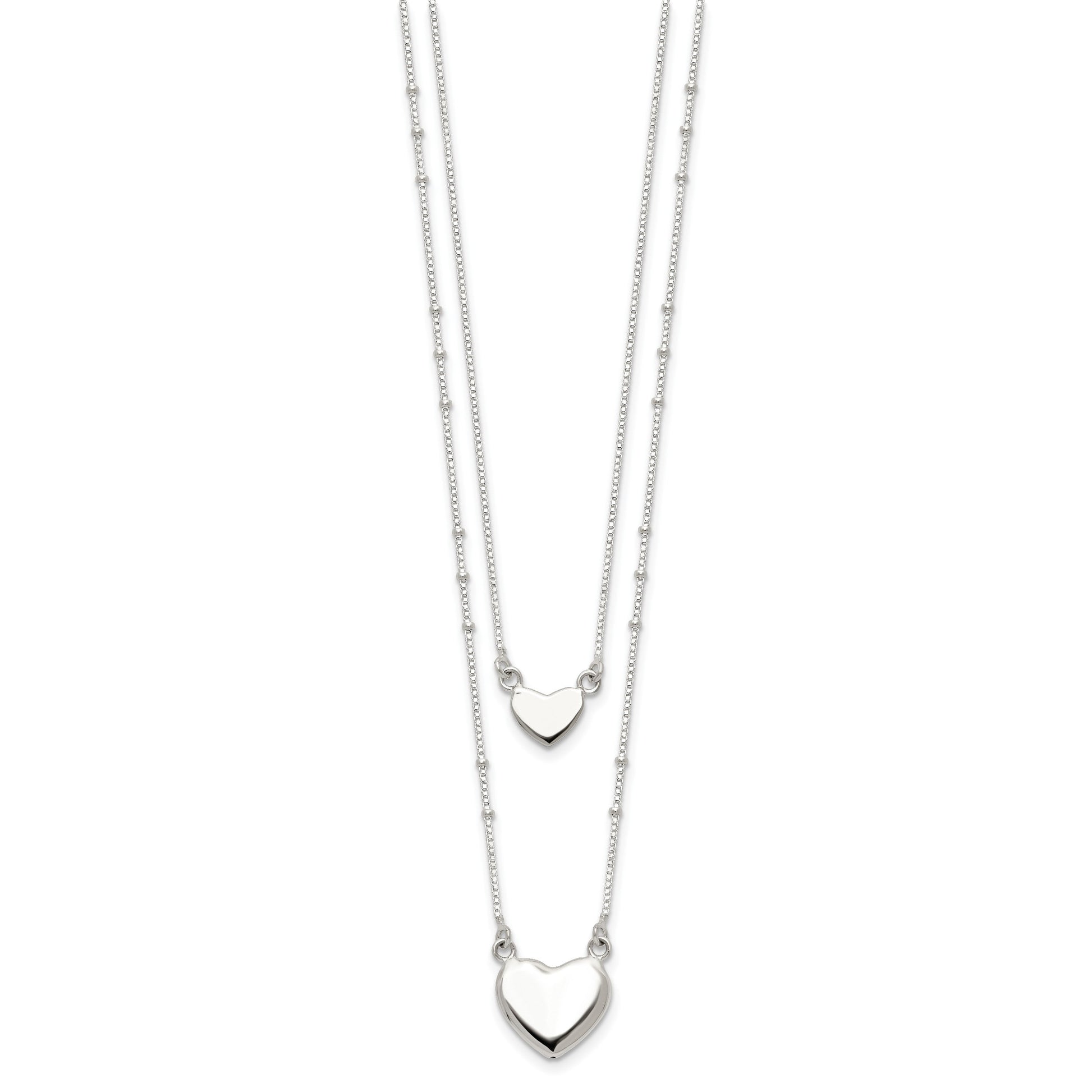 Sterling Silver Polished 2-Strand Heart Dangle Necklace