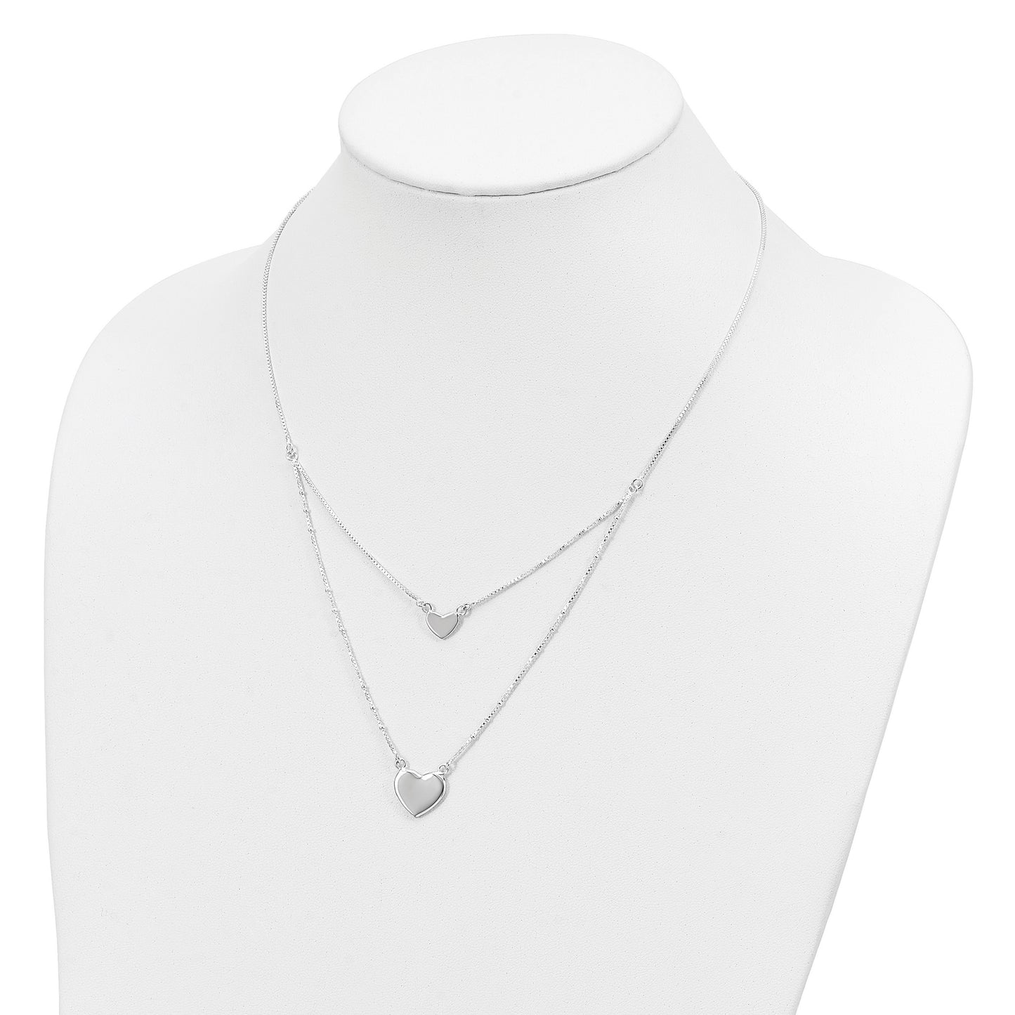 Sterling Silver Polished 2-Strand Heart Dangle Necklace