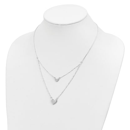 Sterling Silver Polished 2-Strand Heart Dangle Necklace