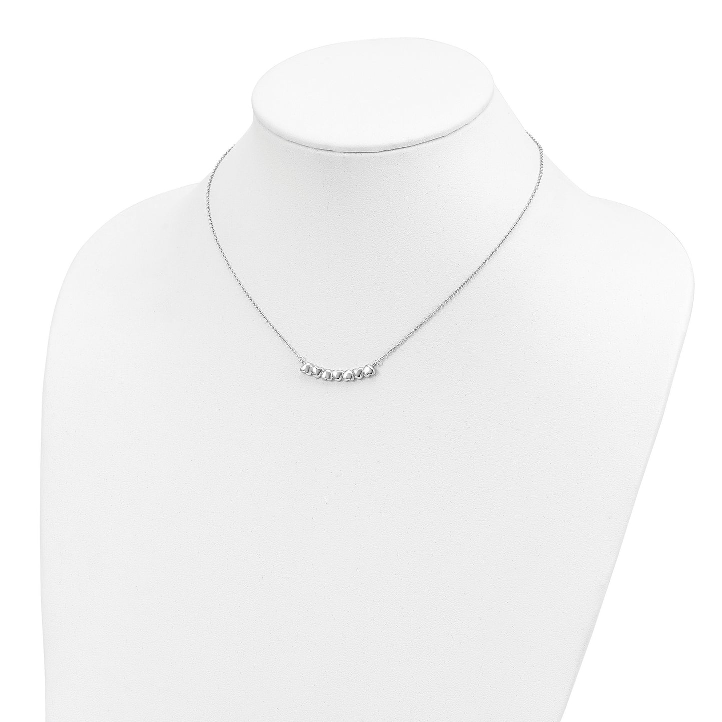 Sterling Silver Rhodium-plated w/2in ext Heart Bar Necklace