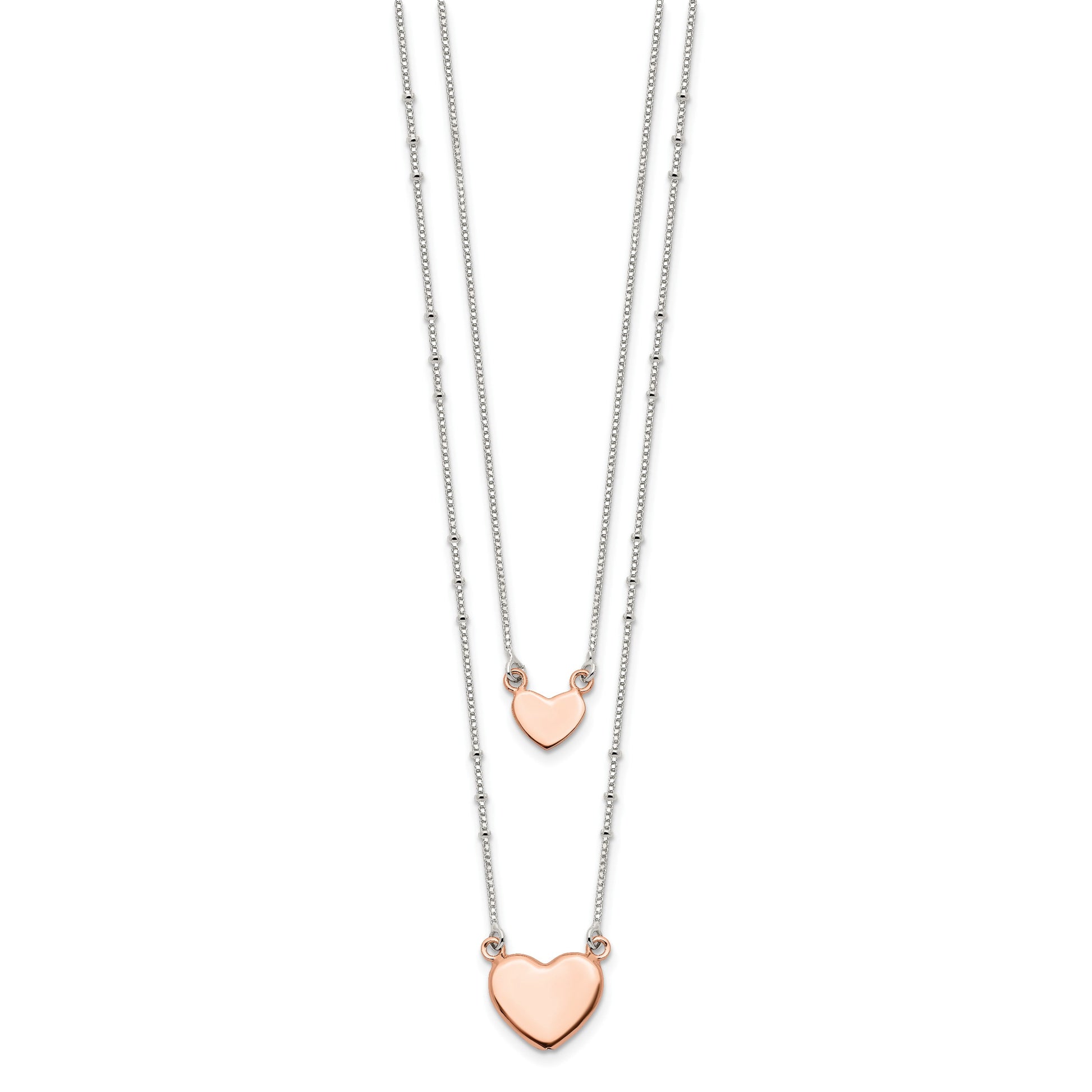 Sterling Silver Rose-tone 2-Strand Heart Dangle Necklace