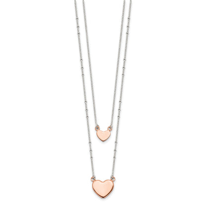 Sterling Silver Rose-tone 2-Strand Heart Dangle Necklace