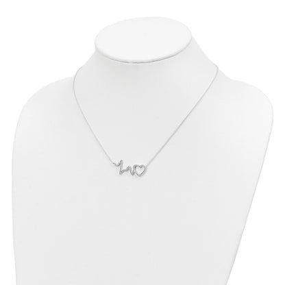 Sterling Silver Polished CZ Heartbeat 18in Necklace