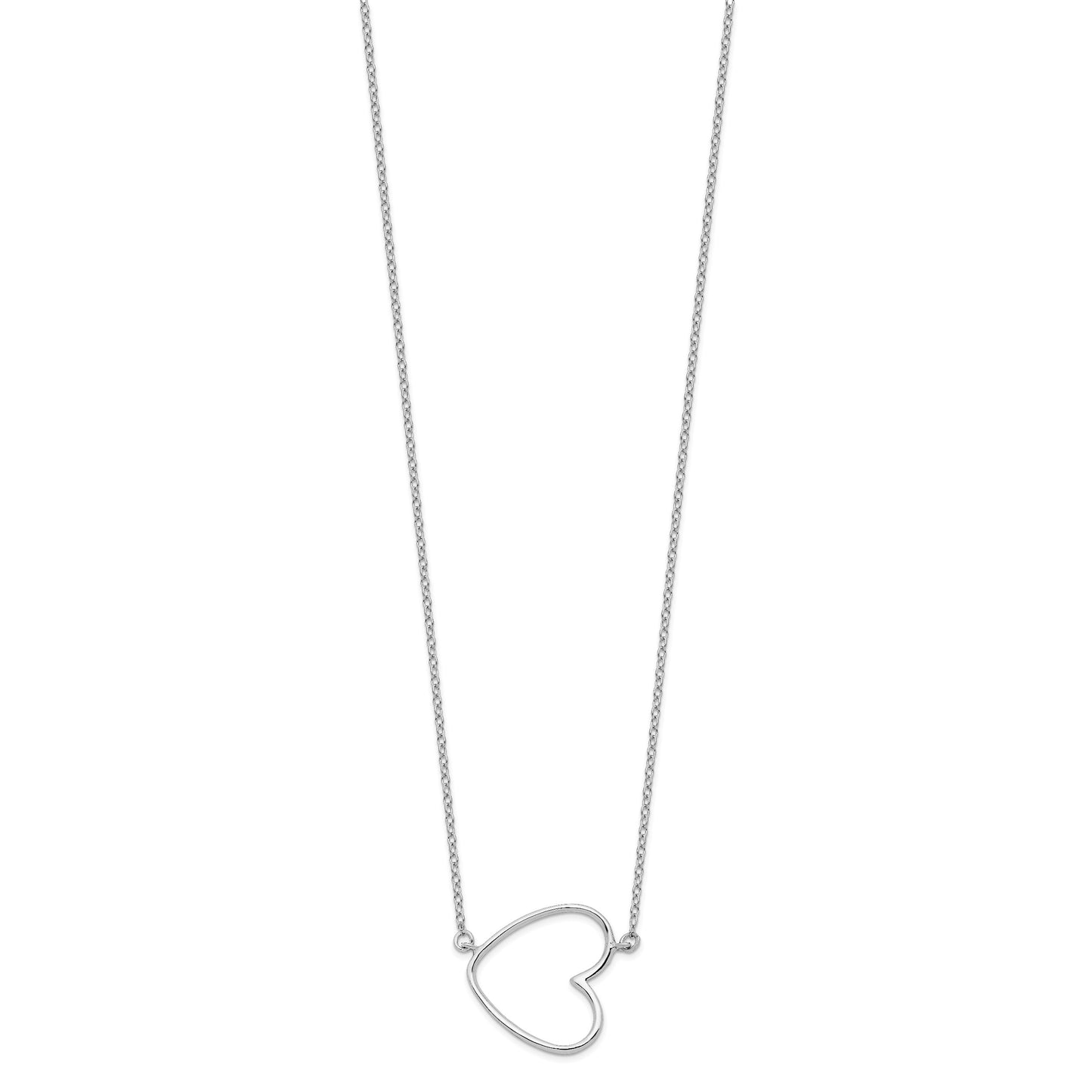 Sterling Silver Rhodium-plated 16in w/2in ext. Heart Necklace