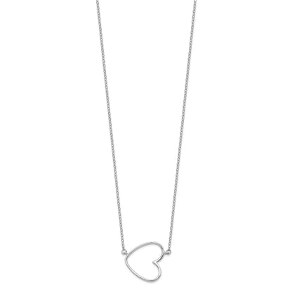 Sterling Silver Rhodium-plated 16in w/2in ext. Heart Necklace
