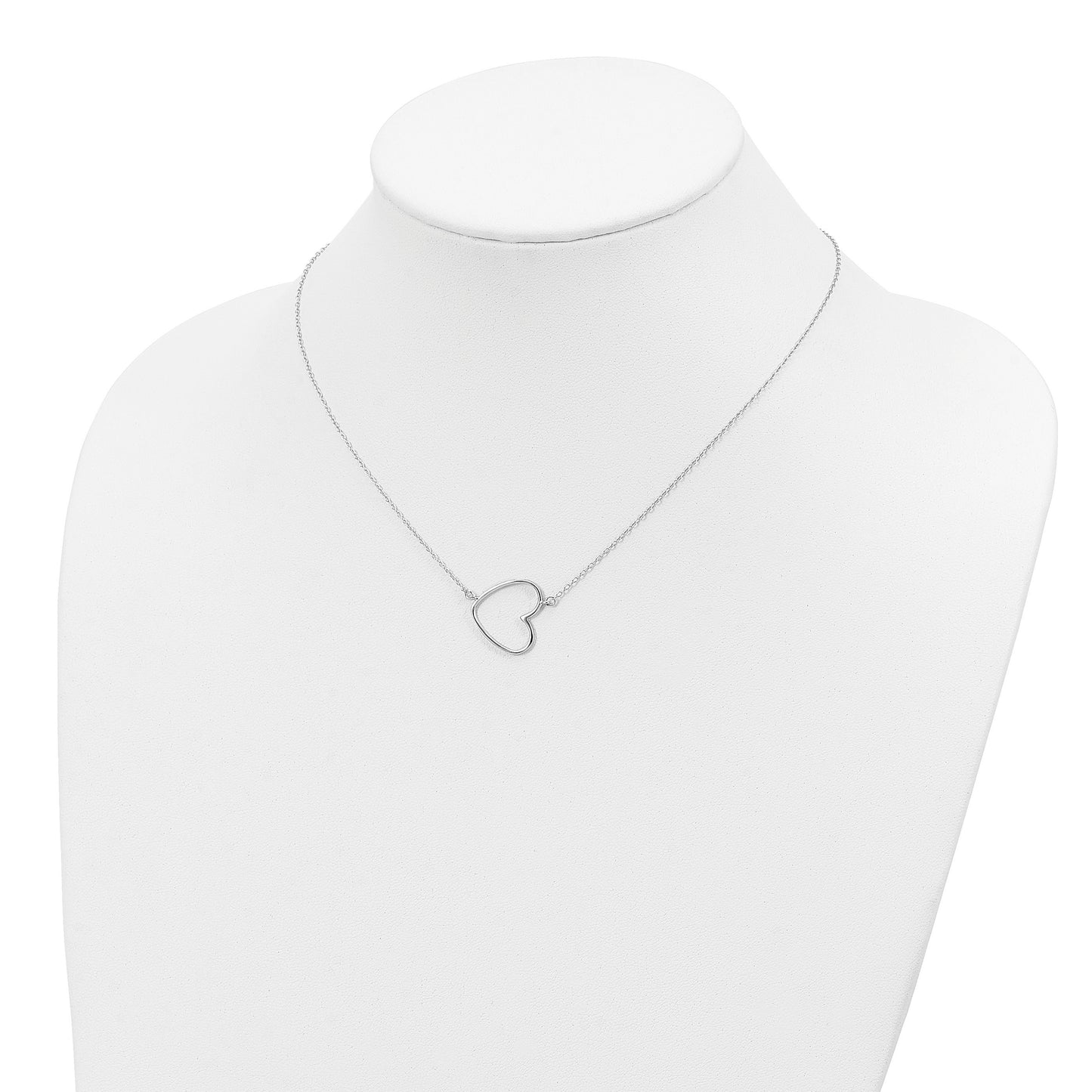 Sterling Silver Rhodium-plated 16in w/2in ext. Heart Necklace