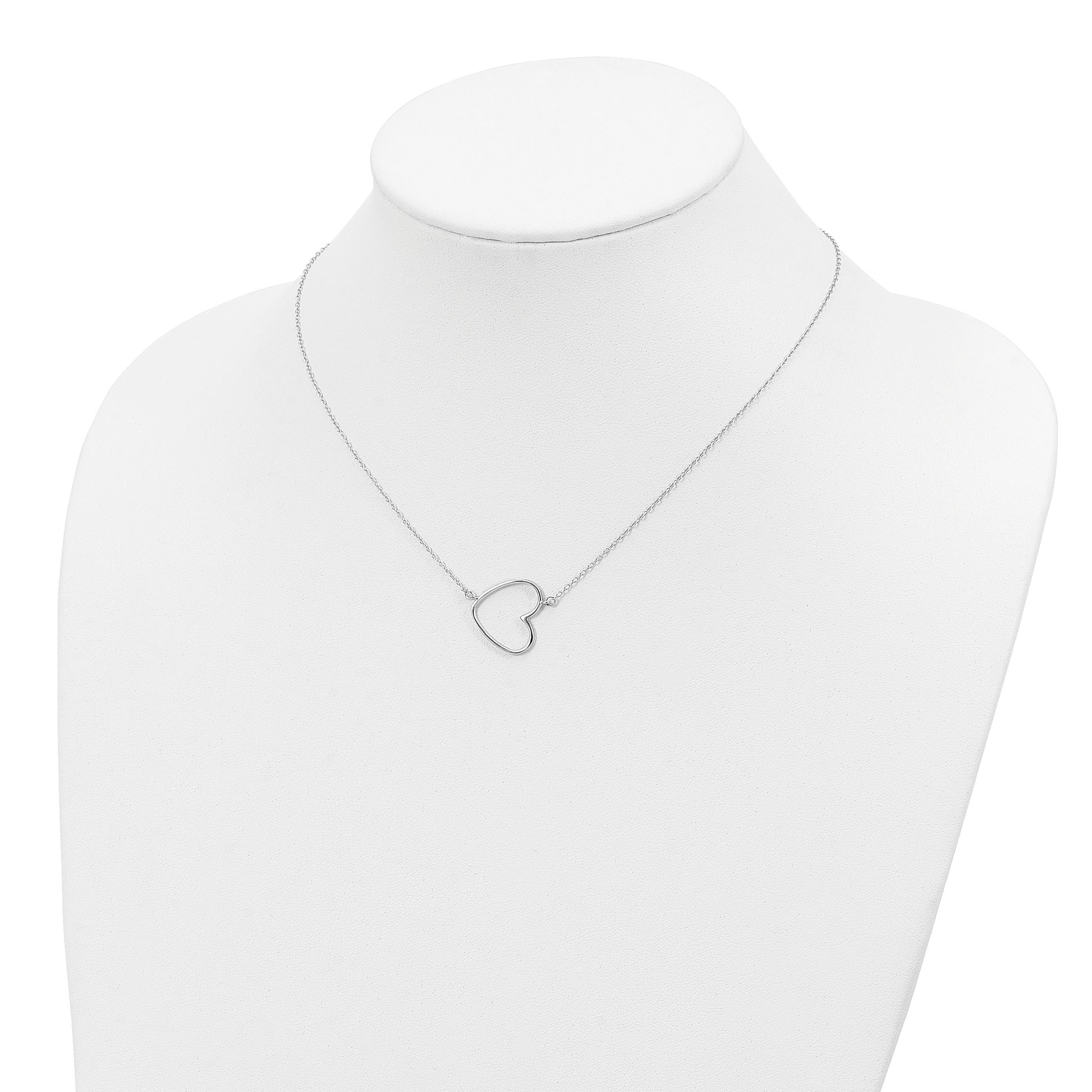 Sterling Silver Rhodium-plated 16in w/2in ext. Heart Necklace