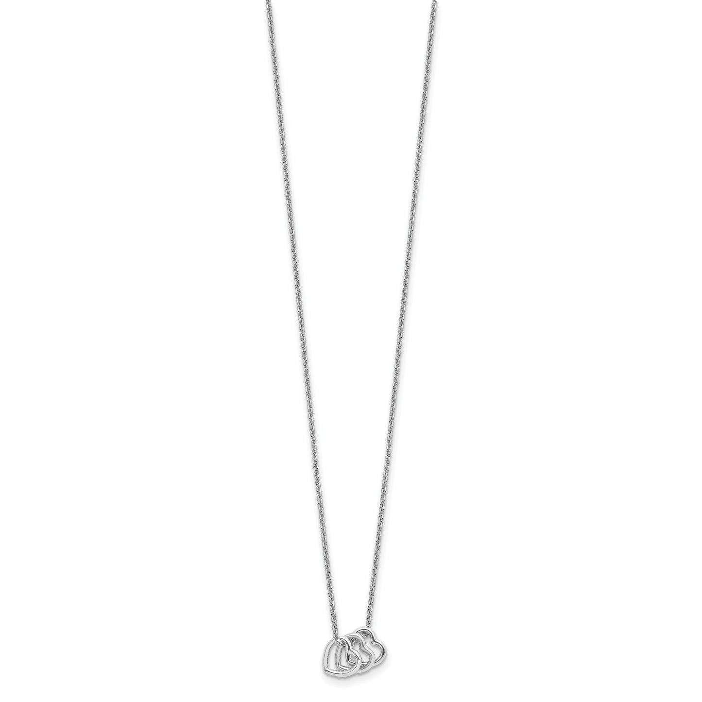 Sterling Silver Rhodium-plated 18in Hearts Necklace