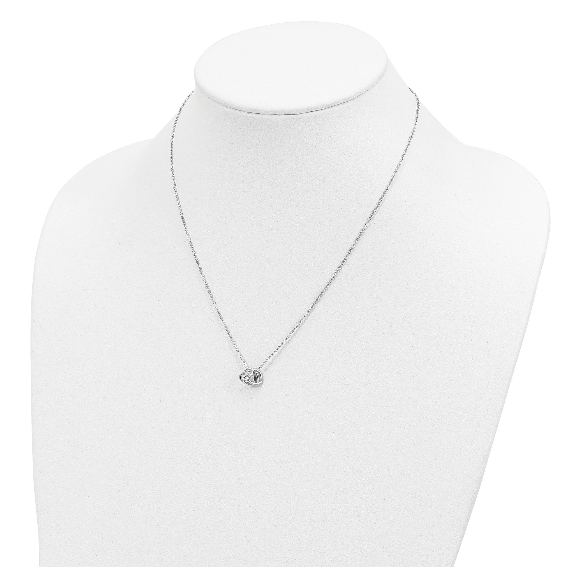 Sterling Silver Rhodium-plated 18in Hearts Necklace