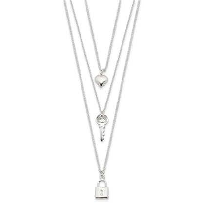 Sterling Silver Lock, Heart and Key Multi-Strand 16in Necklace