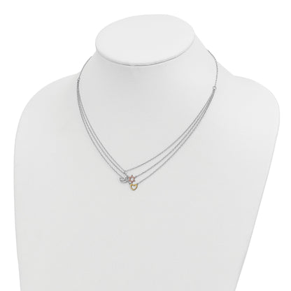 Sterling Silver RH-pltd Gold and Rose-tone Sun Moon Star Necklace