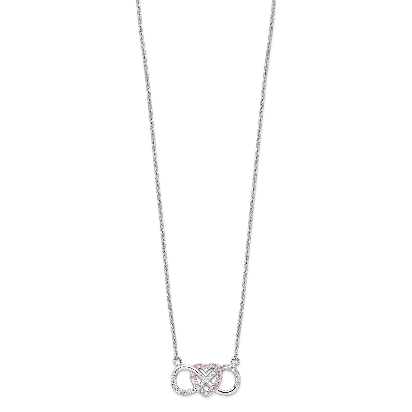 Sterling Silver Rhodium-plated w/CZ Heart w/Infinity Symbol Necklace