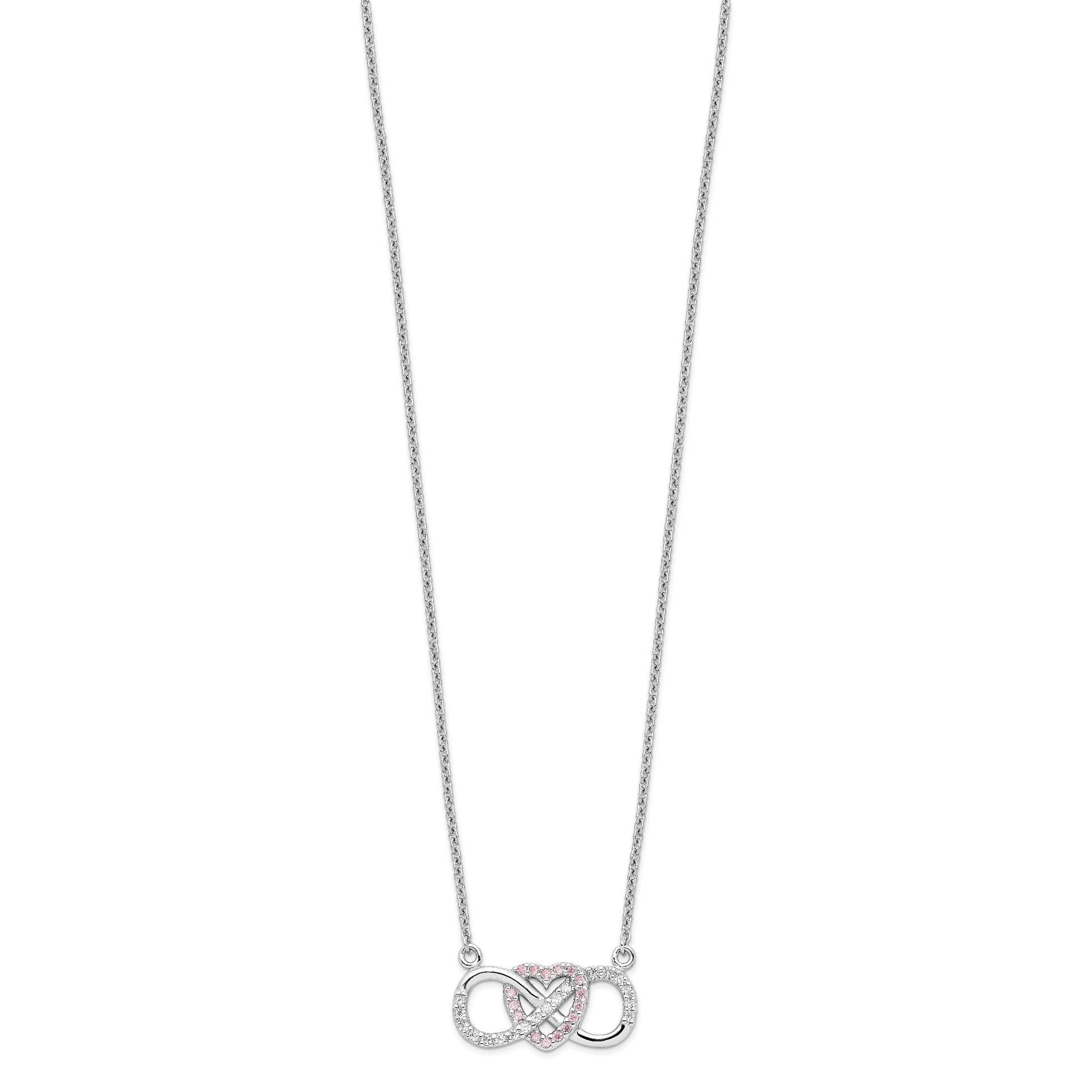 Sterling Silver Rhodium-plated w/CZ Heart w/Infinity Symbol Necklace