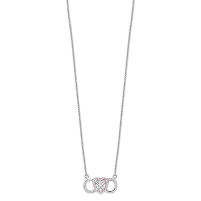 Sterling Silver Rhodium-plated w/CZ Heart w/Infinity Symbol Necklace