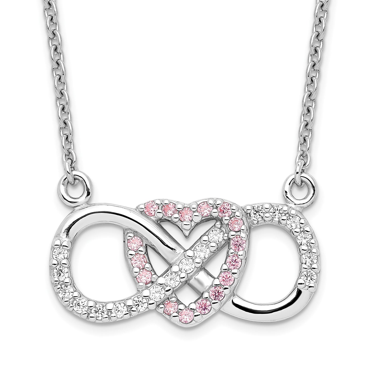 Sterling Silver Rhodium-plated w/CZ Heart w/Infinity Symbol Necklace