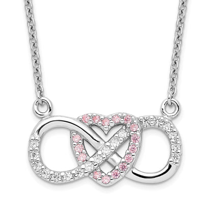 Sterling Silver Rhodium-plated w/CZ Heart w/Infinity Symbol Necklace