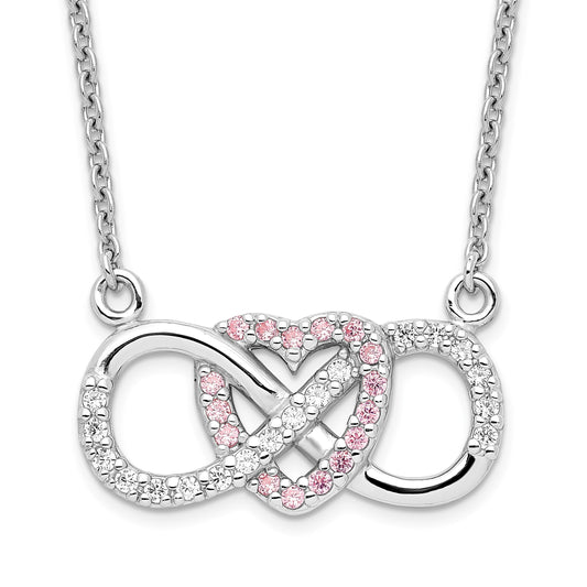 Sterling Silver Rhodium-plated w/CZ Heart w/Infinity Symbol Necklace