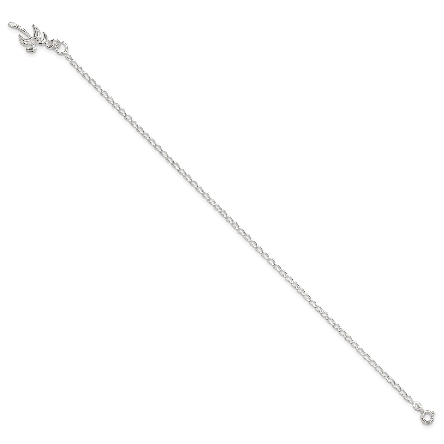 Sterling Silver 10inch Solid Polished Palm Tree Anklet