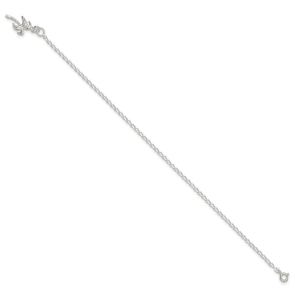 Sterling Silver 10inch Solid Polished Palm Tree Anklet