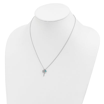 Sterling Silver Rhodium-plated Created Blue Opal Cross Necklace