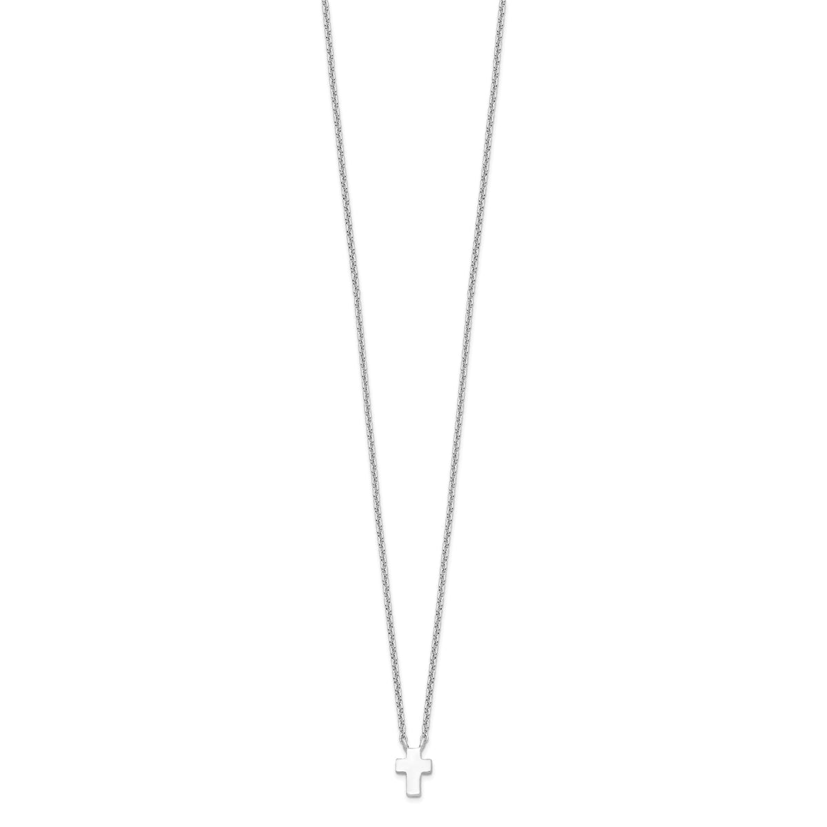 Sterling Silver Rhodium-plated w/2in ext. Polished Cross Necklace